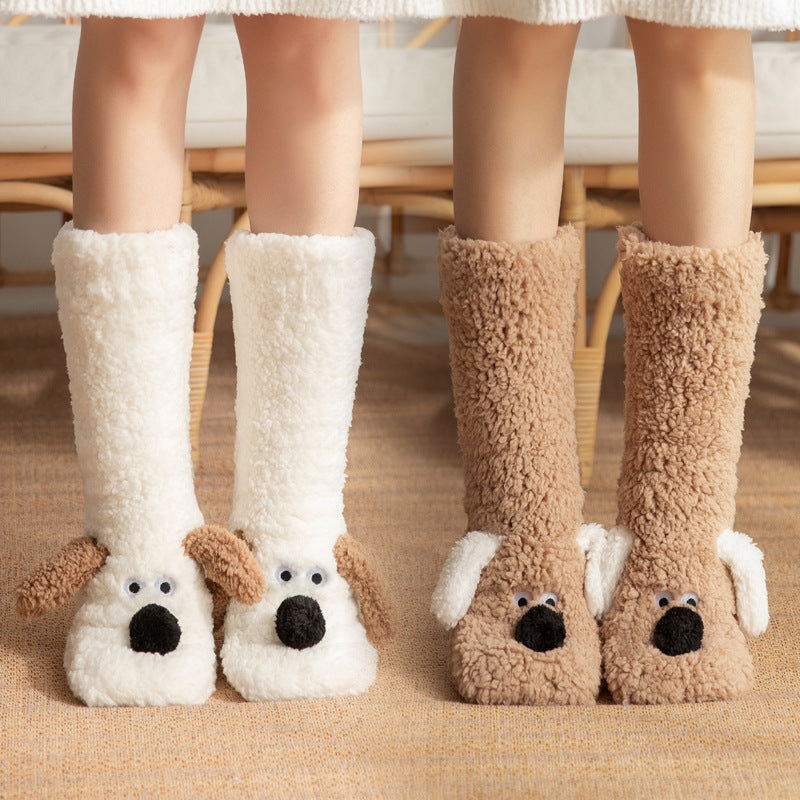 Women’s Cartoon Dog Floor Socks — Cozy Plush, Non-Slip Grip