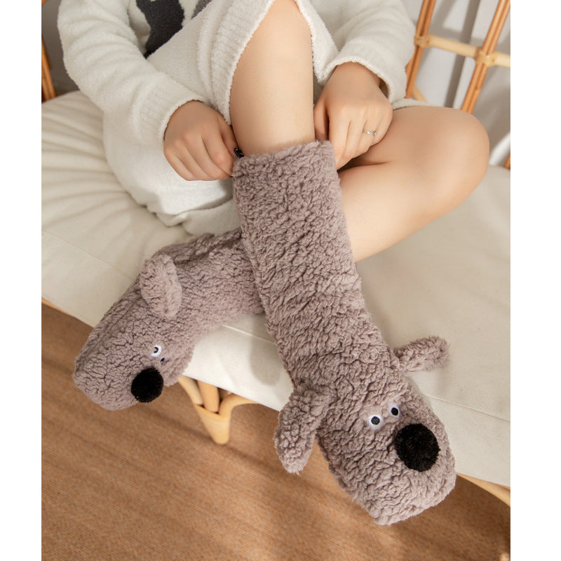 Women’s Cartoon Dog Floor Socks — Cozy Plush, Non-Slip Grip