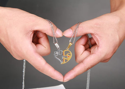 Lover’s Pendant Set — Heart Necklace for Him & Her