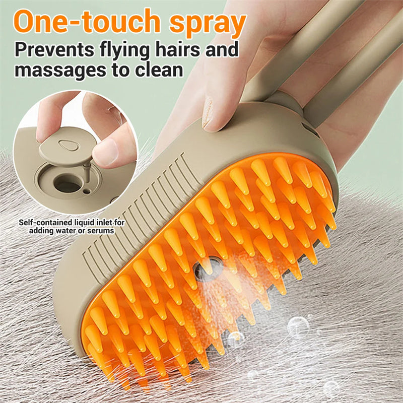 Steam Pet Brush 3-in-1 — Electric Steam Spray & Grooming Comb for Cats & Dogs