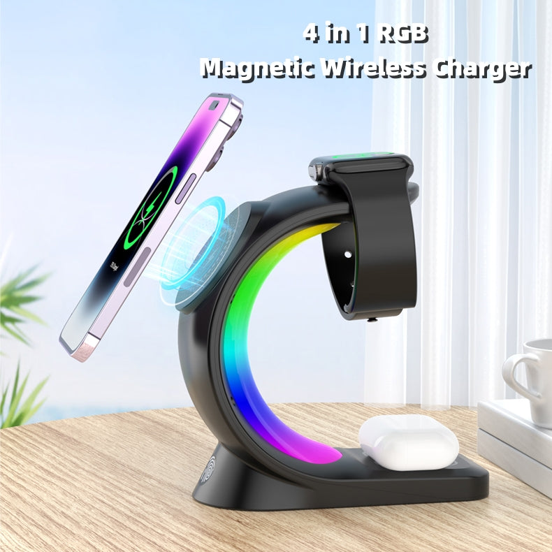 Magnetic Wireless Charging Dock with RGB light — iPhone, AirPods Pro, Watch