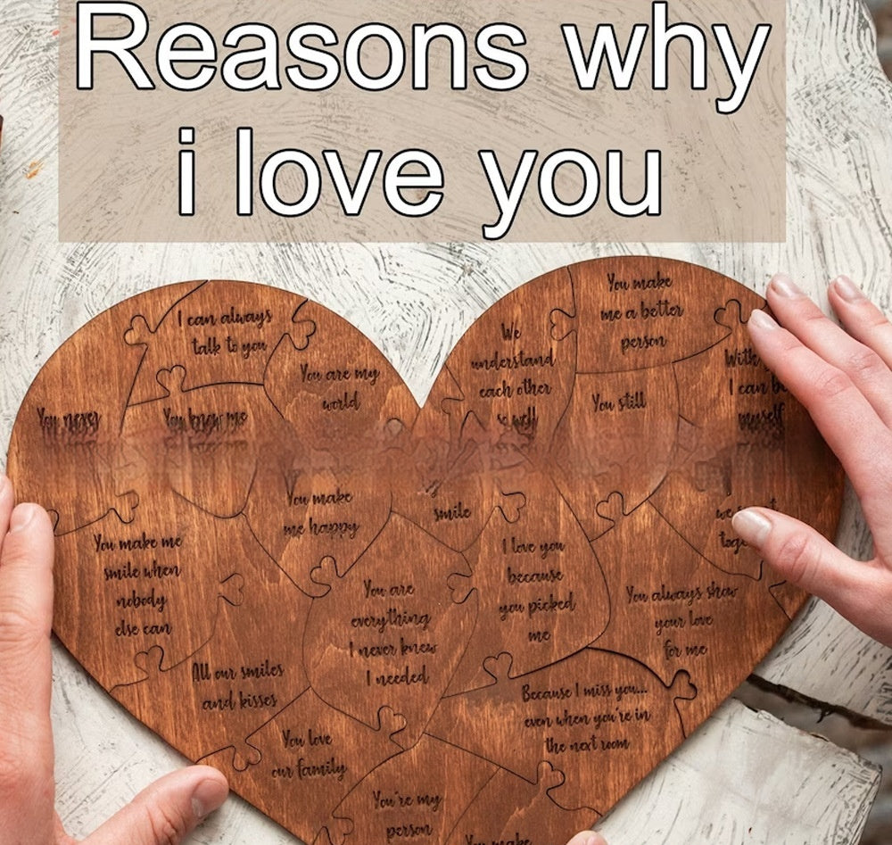 "Reasons I Love You" Wooden Heart Puzzle — Romantic Valentine Gift