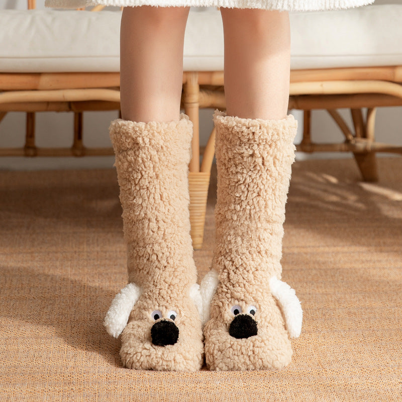 Women’s Cartoon Dog Floor Socks — Cozy Plush, Non-Slip Grip