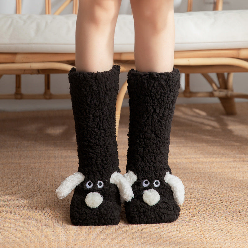 Women’s Cartoon Dog Floor Socks — Cozy Plush, Non-Slip Grip